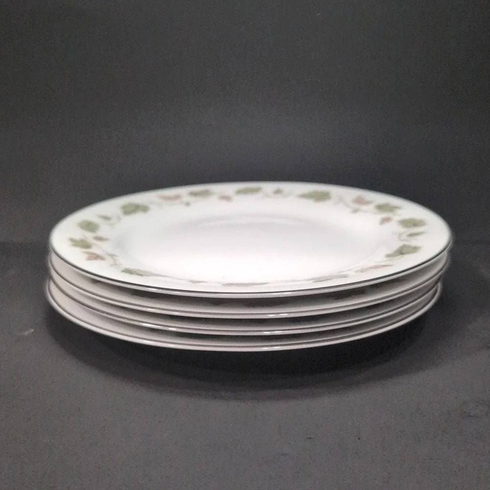 Noritake Vineyard Salad Plates #6449, Set of 4, Vintage Fine China Leaves Border